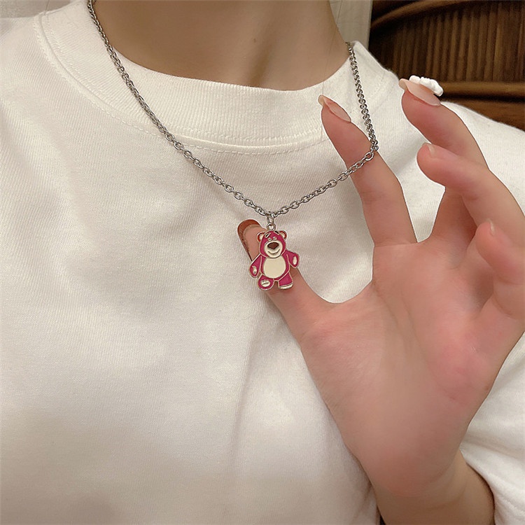 Vòng cổ Mặt Gấu Hồng Dễ Thương Phong Cách Hip Hop Dành Cho Học Sinh