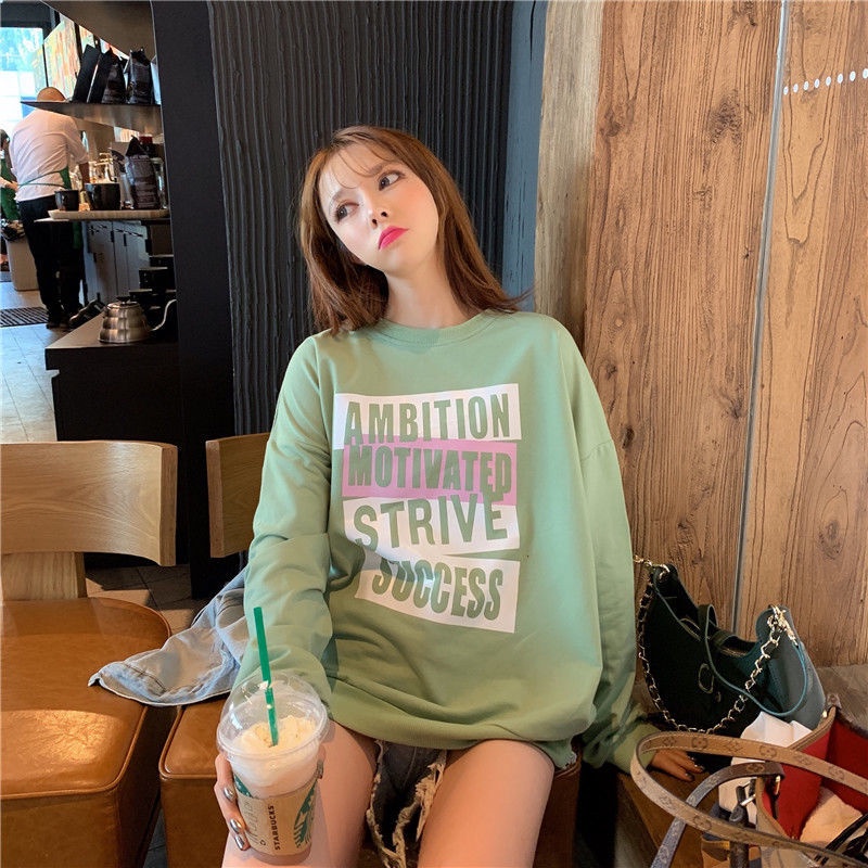 ZHELIHANGFEI Áo Thun Sweater Tay Dài In Họa Tiết Xinh Xắn Dễ Phối Đồ