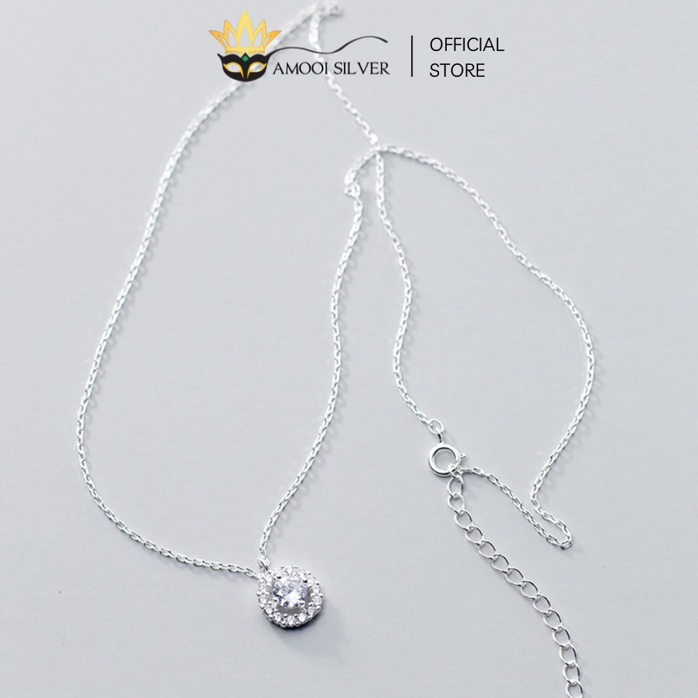 Dây Chuyền Bạc Ý Cao Cấp S925 Mặt Tròn Đính Đá Mẫu Halo - Amooi Silver AD16