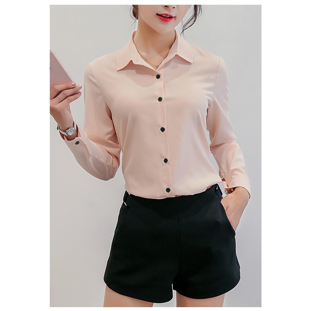 Áo Sơ Mi Nữ Công Sở Kiểu Tay Dài Phối Nút đen