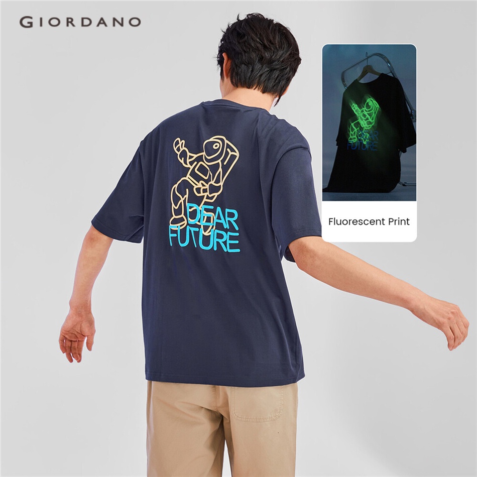 Áo thun GIORDANO 01092386 vải cotton 100% mềm cổ tròn tay ngắn dáng rộng thoải mái dạ quang thời trang hè cho nam