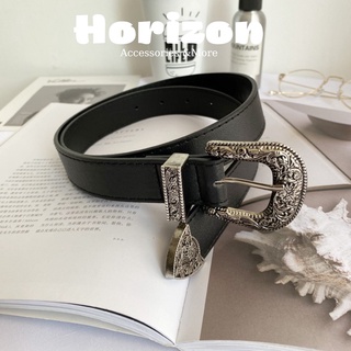 Thắt Lưng Nam Nữ Sơn Tùng bản khắc hoa văn Vintage Màu Đen Bạc Đẹp - Dây Nịt Lưng Nam Nữ Unisex Mặt Kim Loại - Horizon