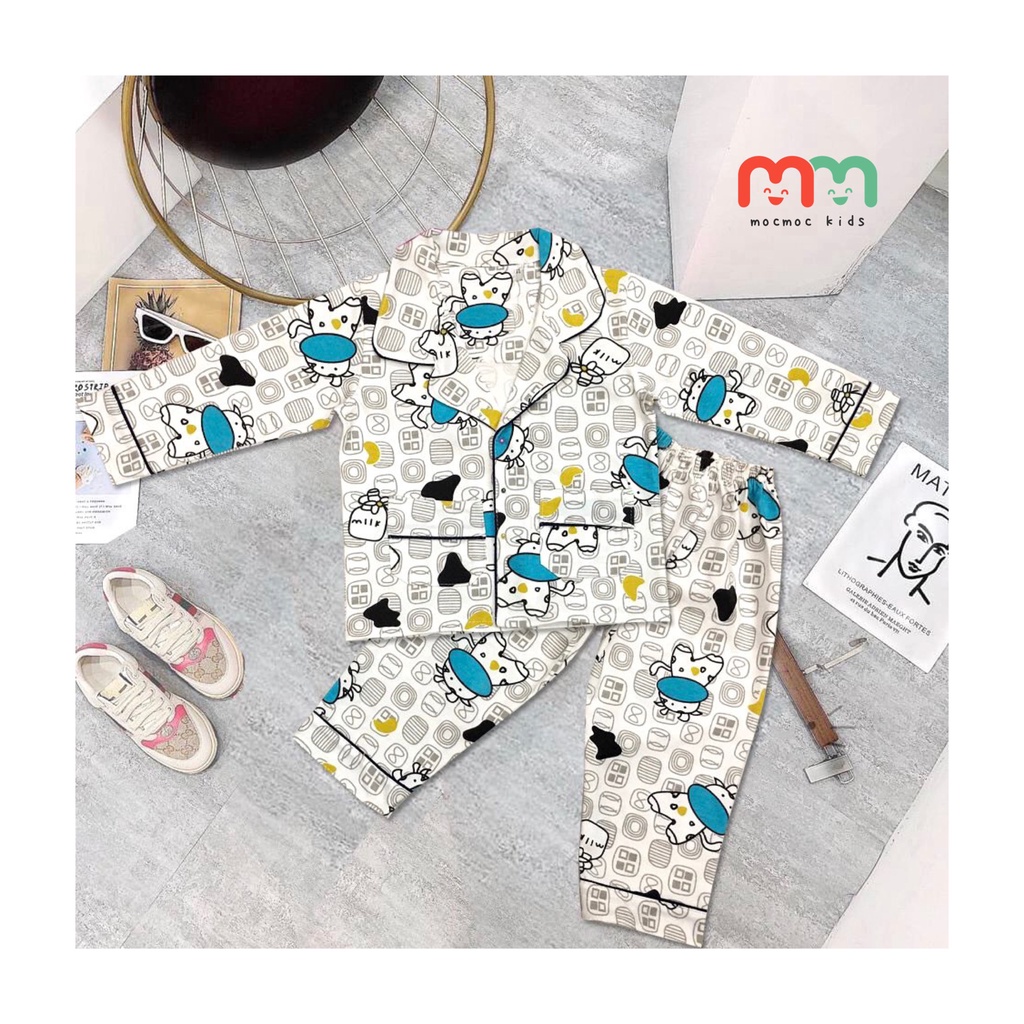 Đồ ngủ pijama cho bé, đồ ngủ dài tay bé trai THUN COTTON chính phẩm mềm mịn mát cho bé 9kg đến 38kg