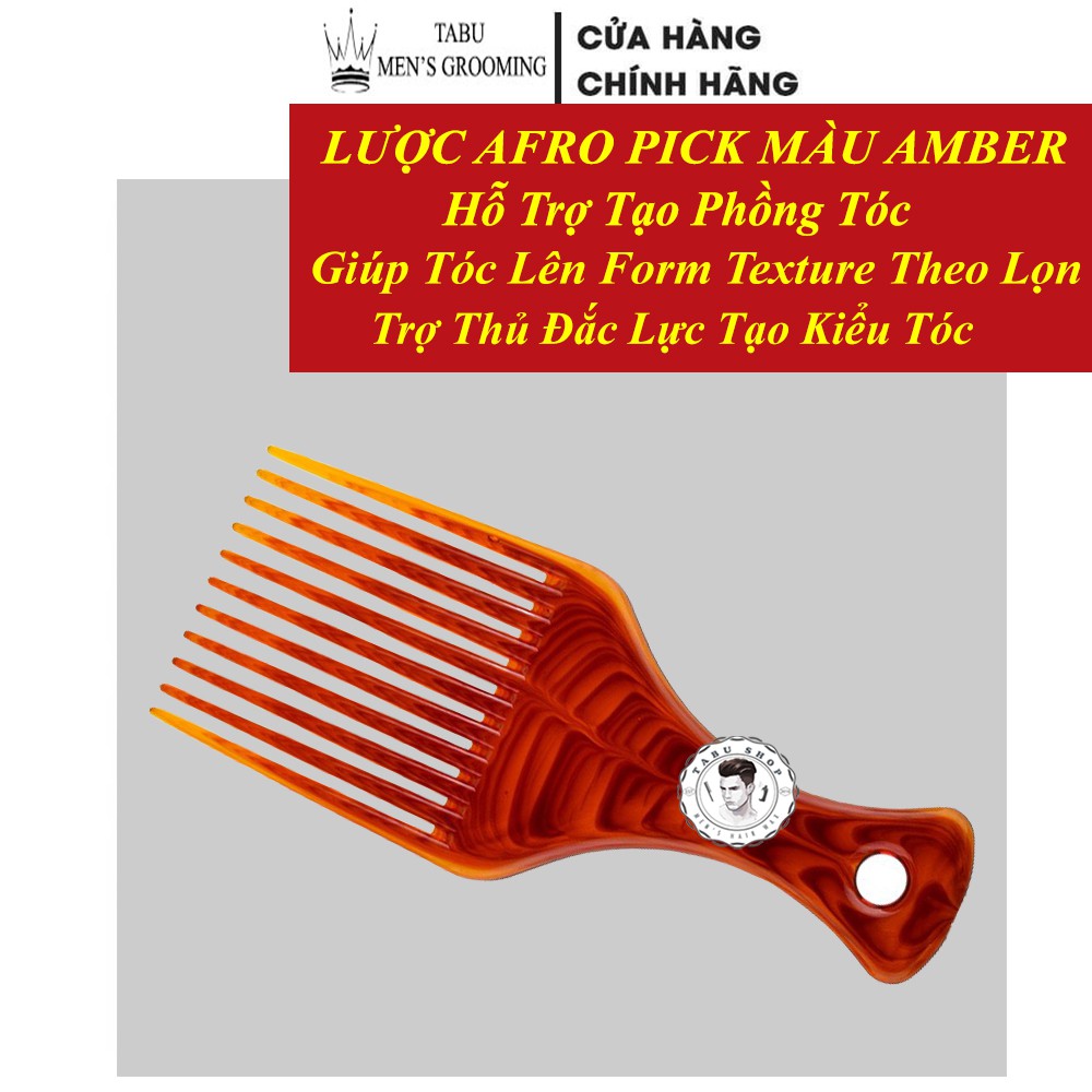 Lược Xỉa Tạo Phồng & Chải Pomade Cao Cấp Afro Pick Màu Hổ Phách - Lược tạo kiểu tóc nam