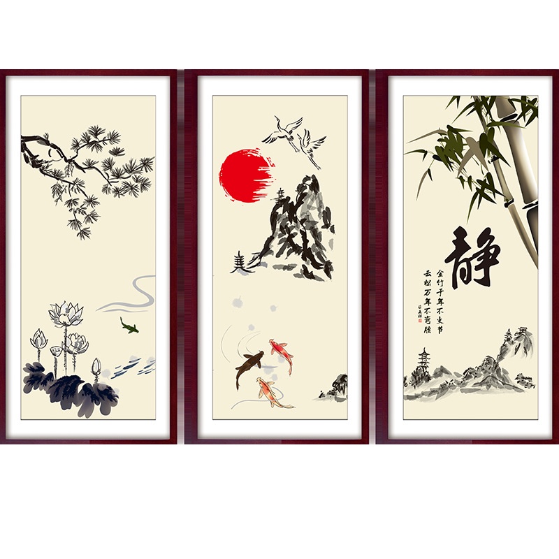 Siêu phẩm tranh dán 3D - Thư pháp phong cách Trung Hoa cổ điển, Miếng dán 3 trong 1 KT 90x60cm