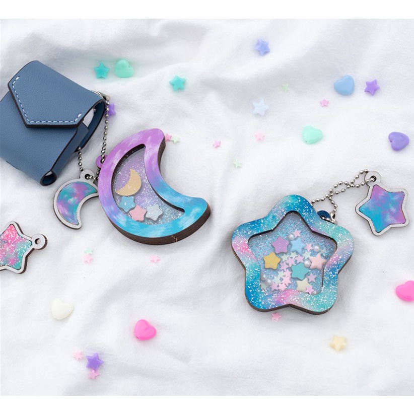 SET DIY/ BỘ KIT TỰ LÀM MÓC KHÓA SHAKER BẰNG GỖ PHONG CÁCH HOẠT HÌNH DỄ THƯƠNG