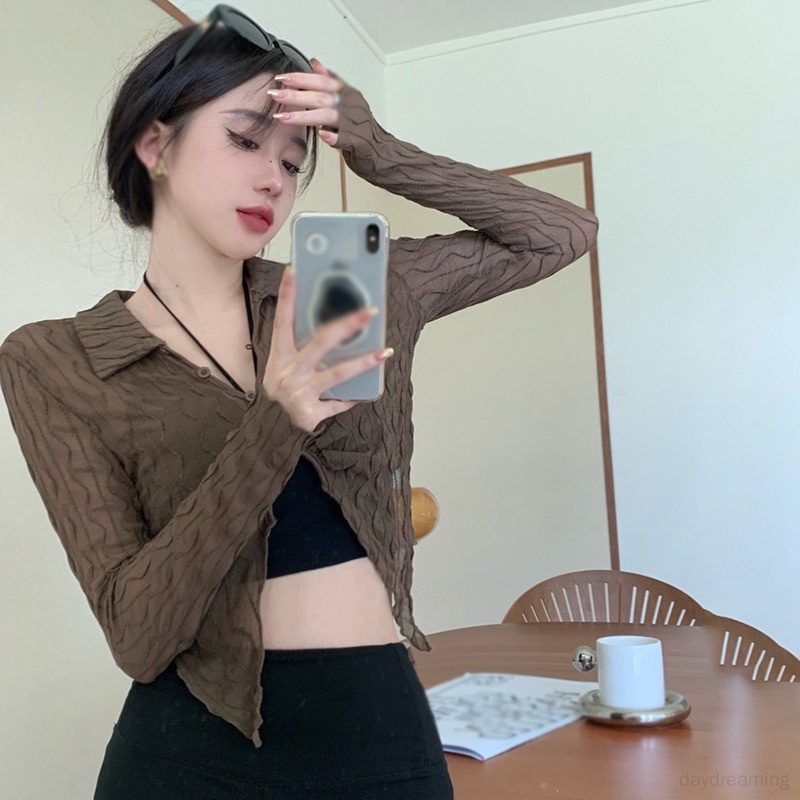 Áo Croptop Tay Dài Chống Nắng Dáng Ôm Phong Cách Hàn Quốc Dành Cho Nữ