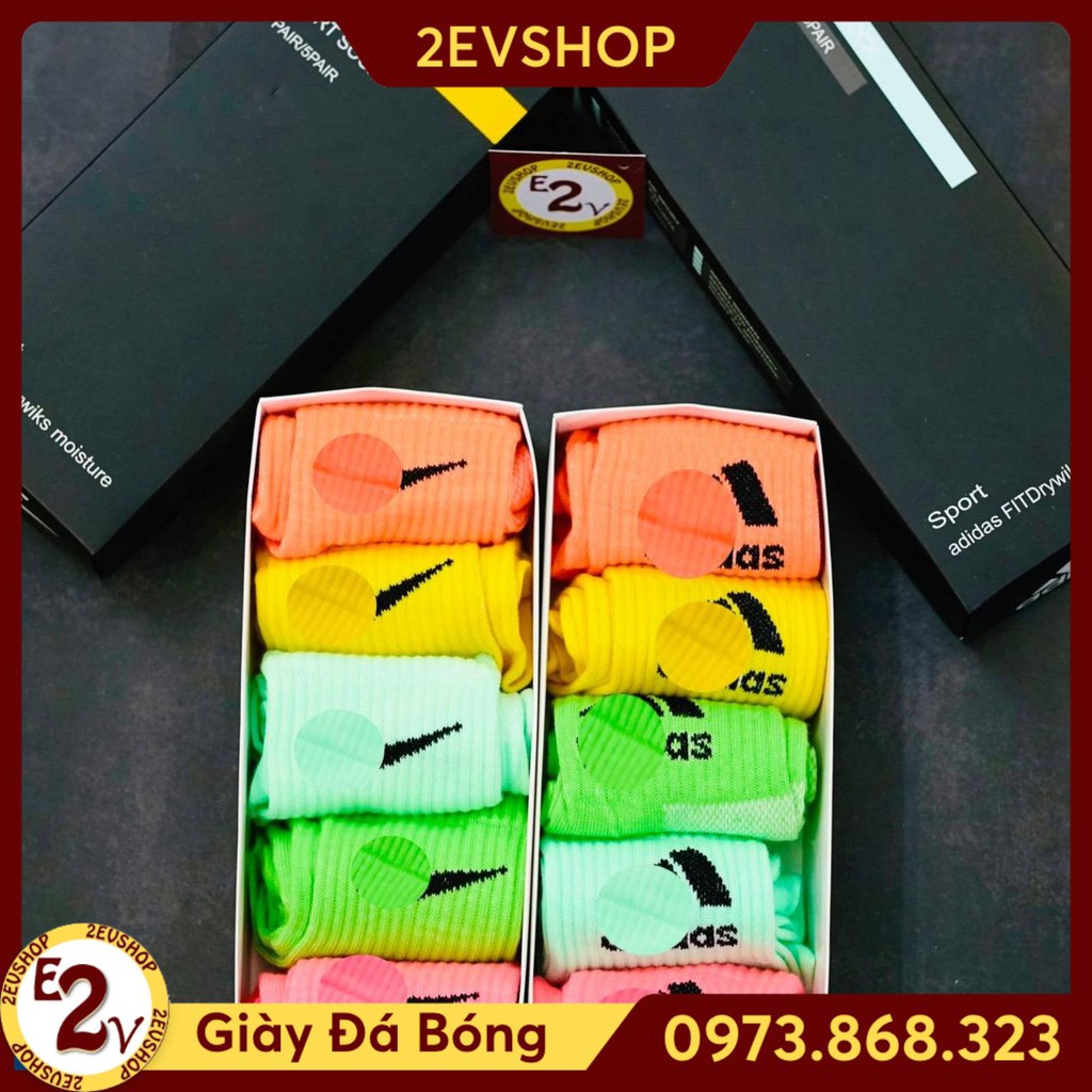 Hộp tất vớ 5 đôi cổ cao nam nữ thời trang thể thao bóng đá cao cấp - 2EVSHOP