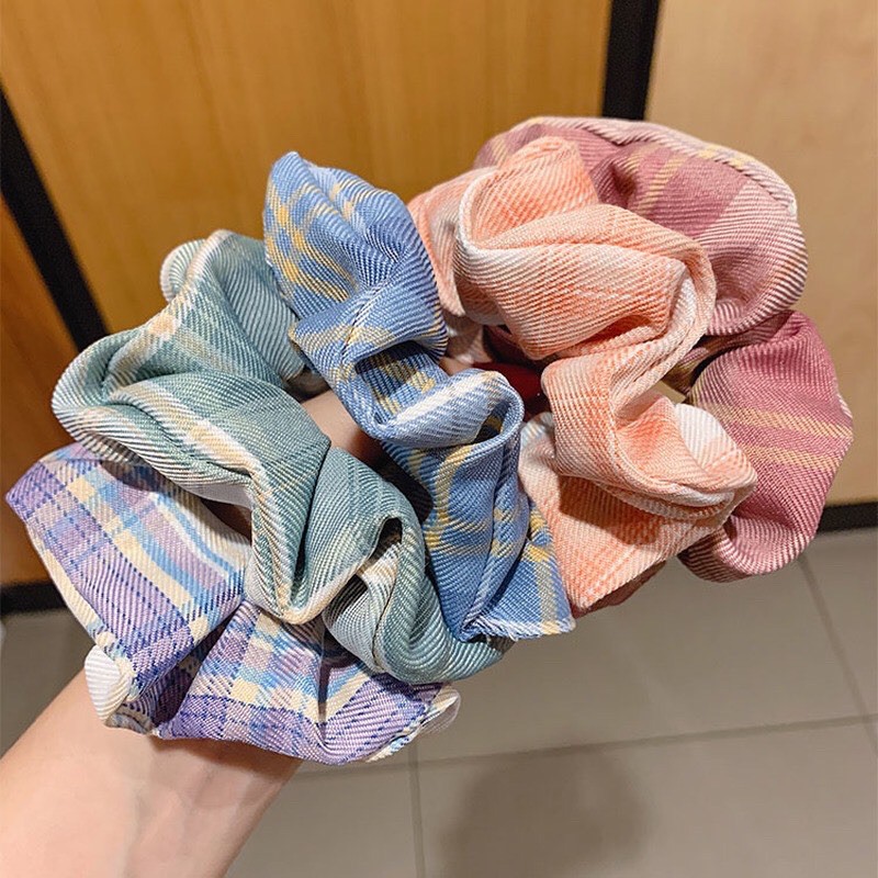 Dây Buộc Tóc Scrunchies Caro Dễ Thương Basic Phong Cách Hàn Quốc Cho Nữ