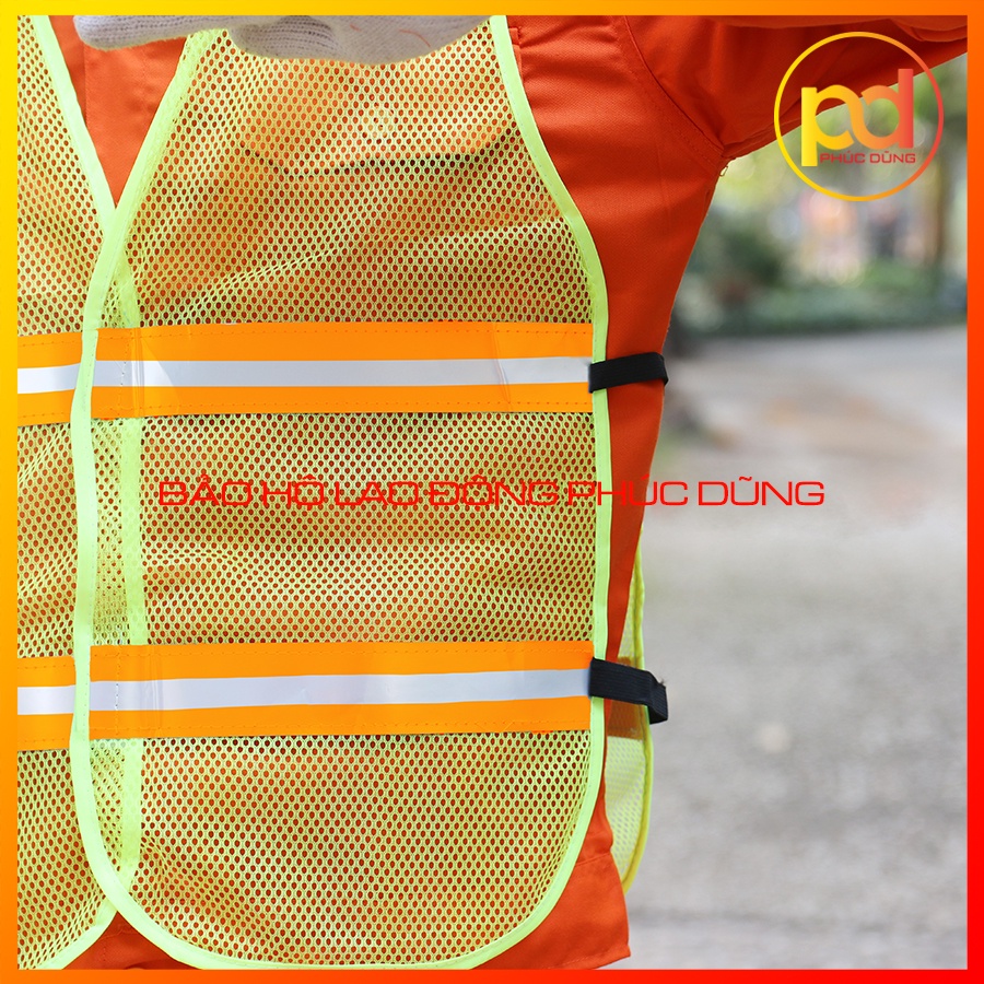 Áo gile lưới phản quang phát sáng khoác ngoài có thun 2 bên giá rẻ, tiện lợi, áo kỹ sư hàn quốc công trình giá rẻ