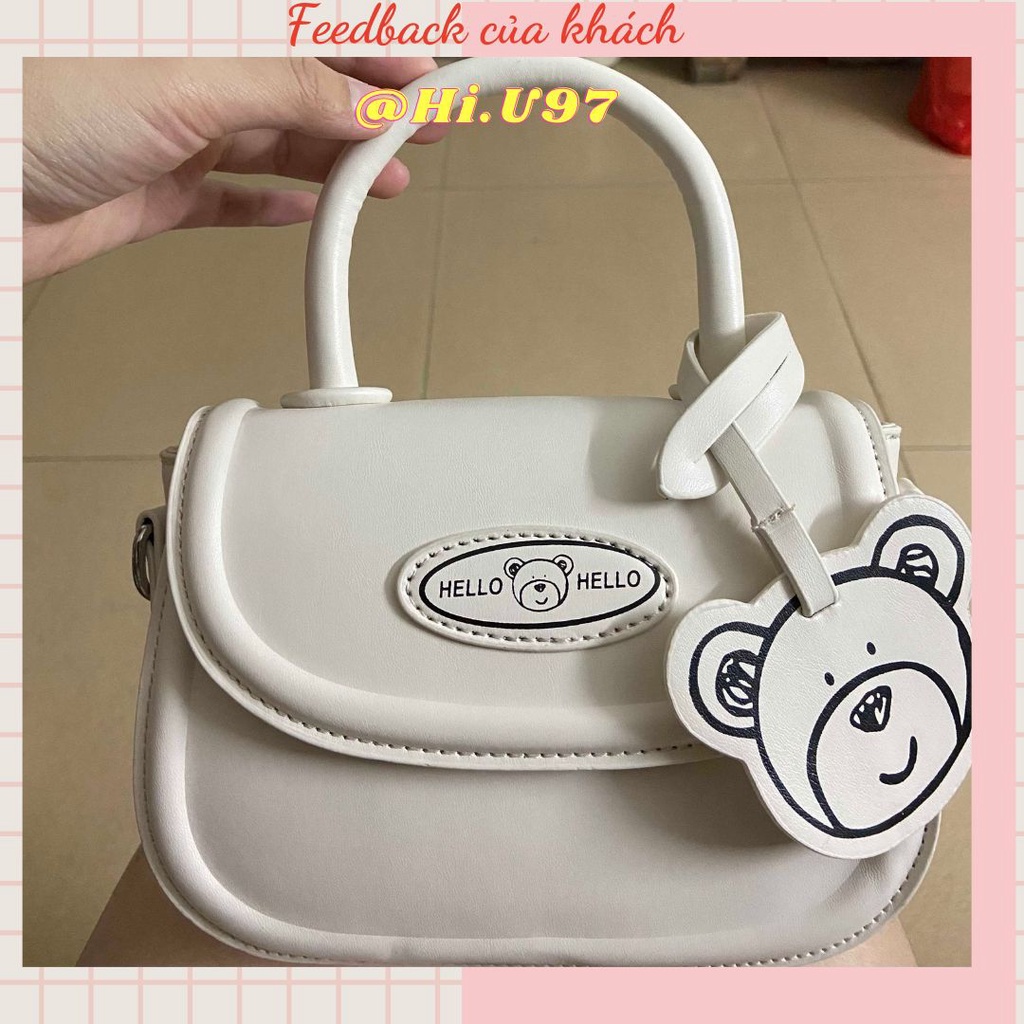 Túi đeo chéo màu trắng hình gấu siêu cute tặng kèm móc treo gấu