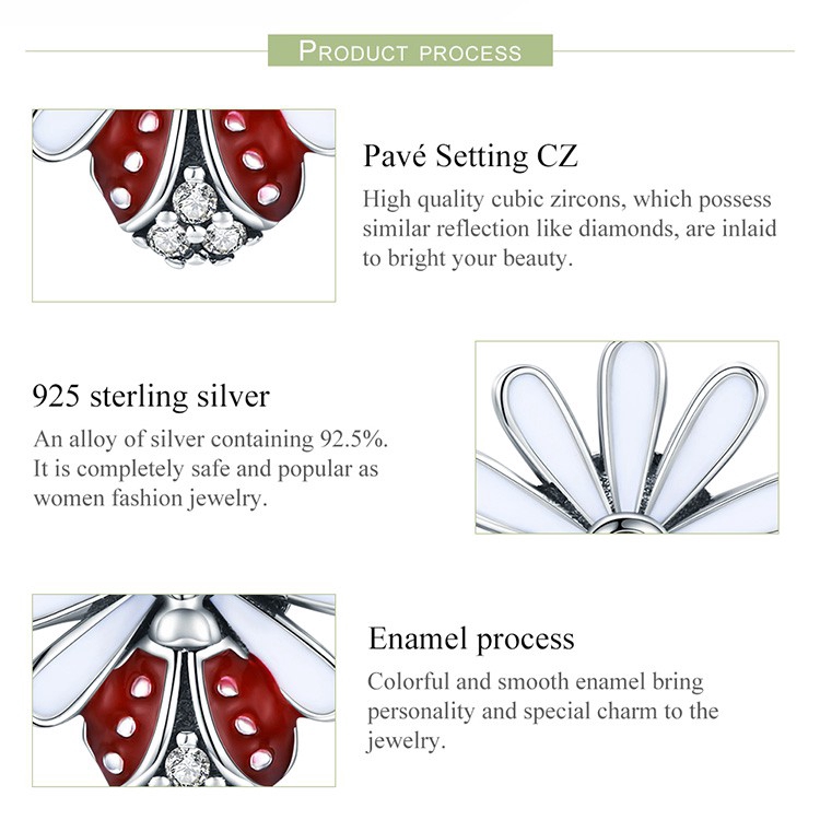 Bông Tai Bamoer SCE459 Bằng Bạc Hình Hoa Và Bọ Rùa Nhiều Màu Sắc Phong Cách Hàn Quốc