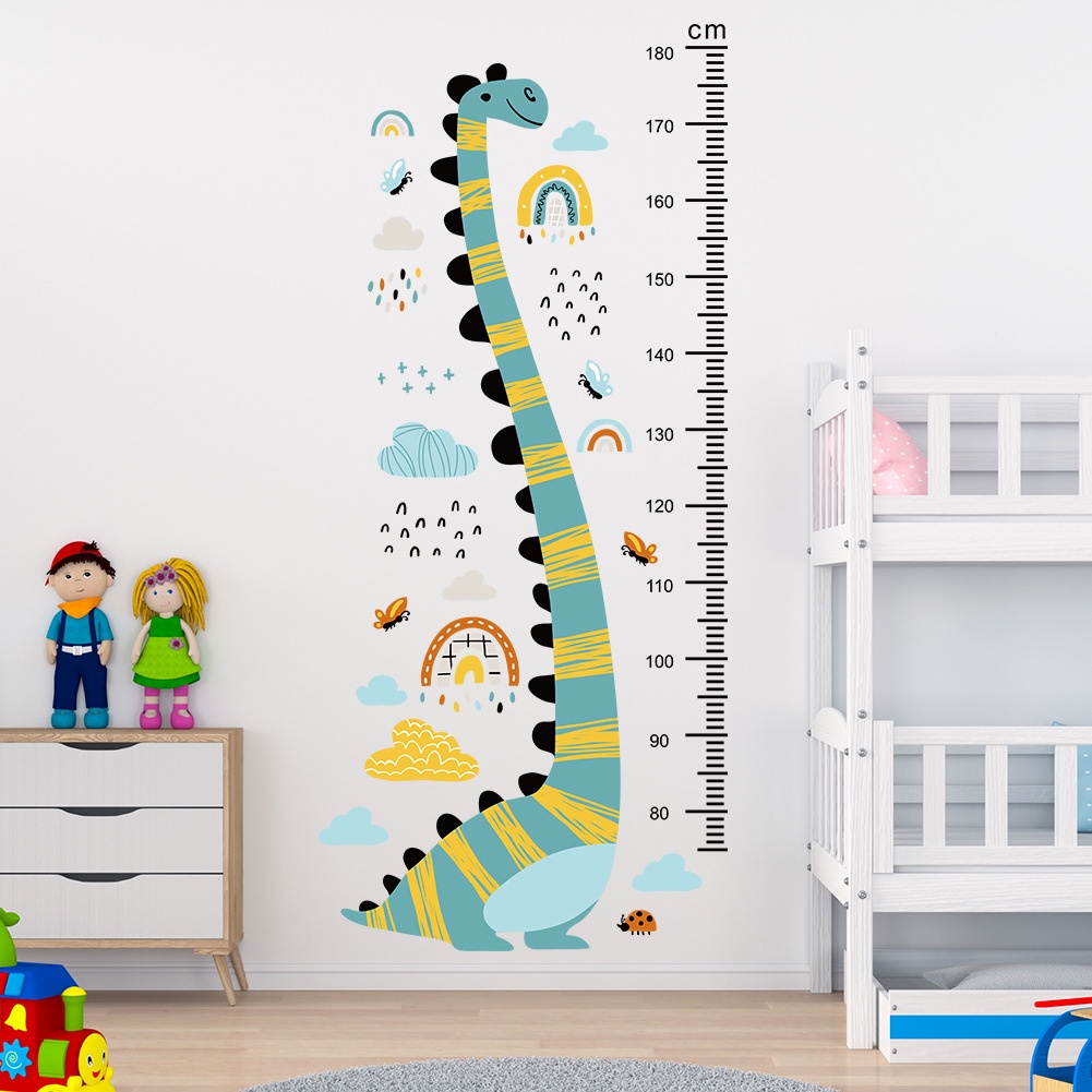Miếng Dán Tường Đo Chiều Cao Họa Tiết Khủng Long Hoạt Hình Dễ Thương Dành Cho Trẻ Em