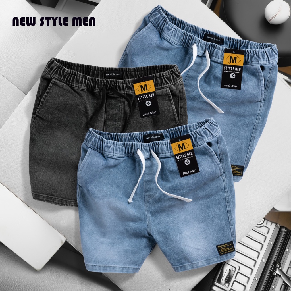 -Quần short jean xanh bạc trên gối  chất vải Denim co giản đứng form