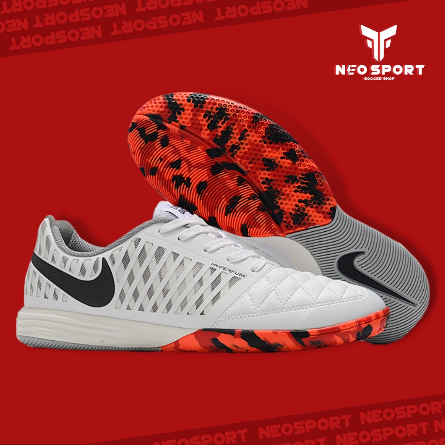 Giày Bóng Đá Futsal Lunar Gato II Trắng Đế Camo Đỏ IC, Sân Trong Nhà, Sân Ngổ, Giày Bóng Đá Cỏ Nhân Tạo Futsal