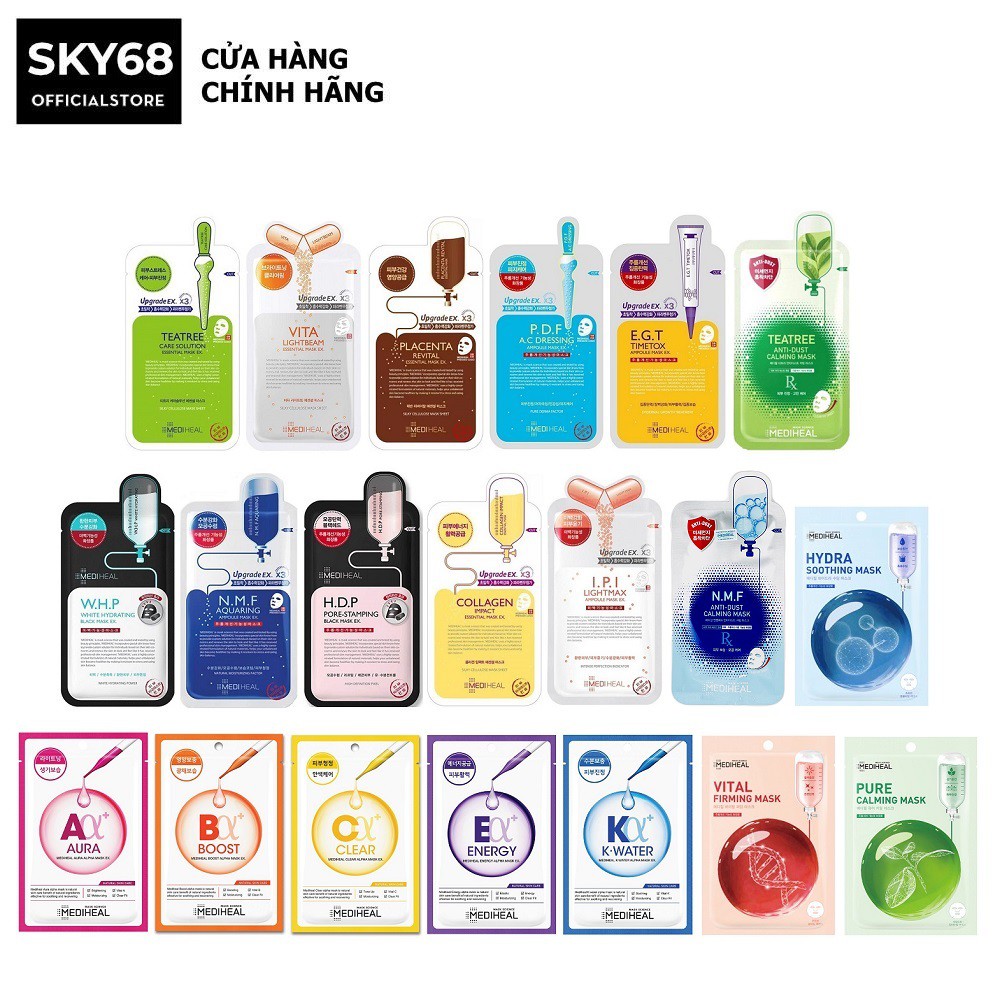 Hộp 10 Mặt nạ giấy cấp ẩm, dưỡng trắng, làm dịu da và cung cấp dưỡng chất cho da Mediheal Mask EX 25ml x 10