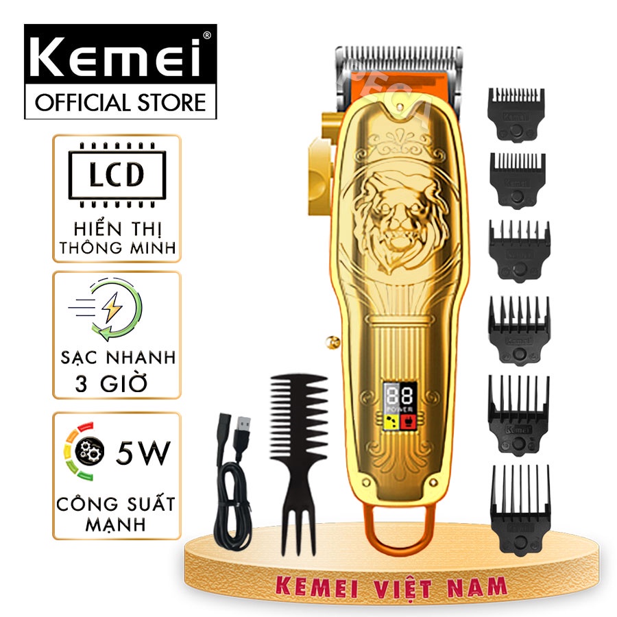 Tông đơ cắt tóc chuyên nghiệp Kemei KM-TM1970PG phiên bản trend cải tiến sạc nhanh USB công suất mạnh - Hàng chính hãng
