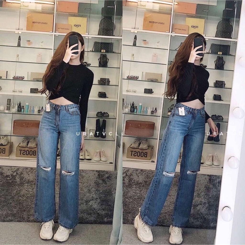[FREESHIP - ẢNH CHÍNH CHỦ] Quần jeans suông dài rách gối