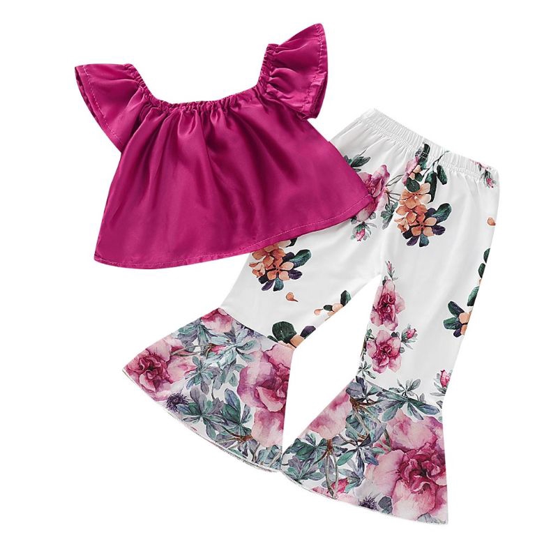 Mary☆ewborn Baby Girls Summer Off Shoulder Tops + Flared Floral Pants Outfits Set