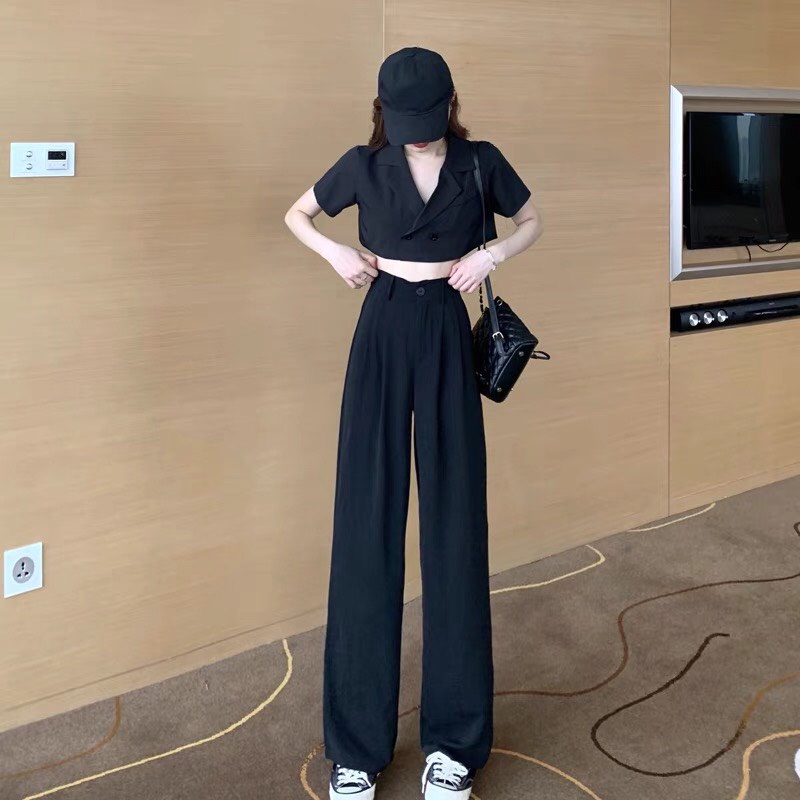 [Mã FAMARAL1 giảm 10K đơn 50K] Quần ống rộng lưng cao Forgirl phối cúc cài