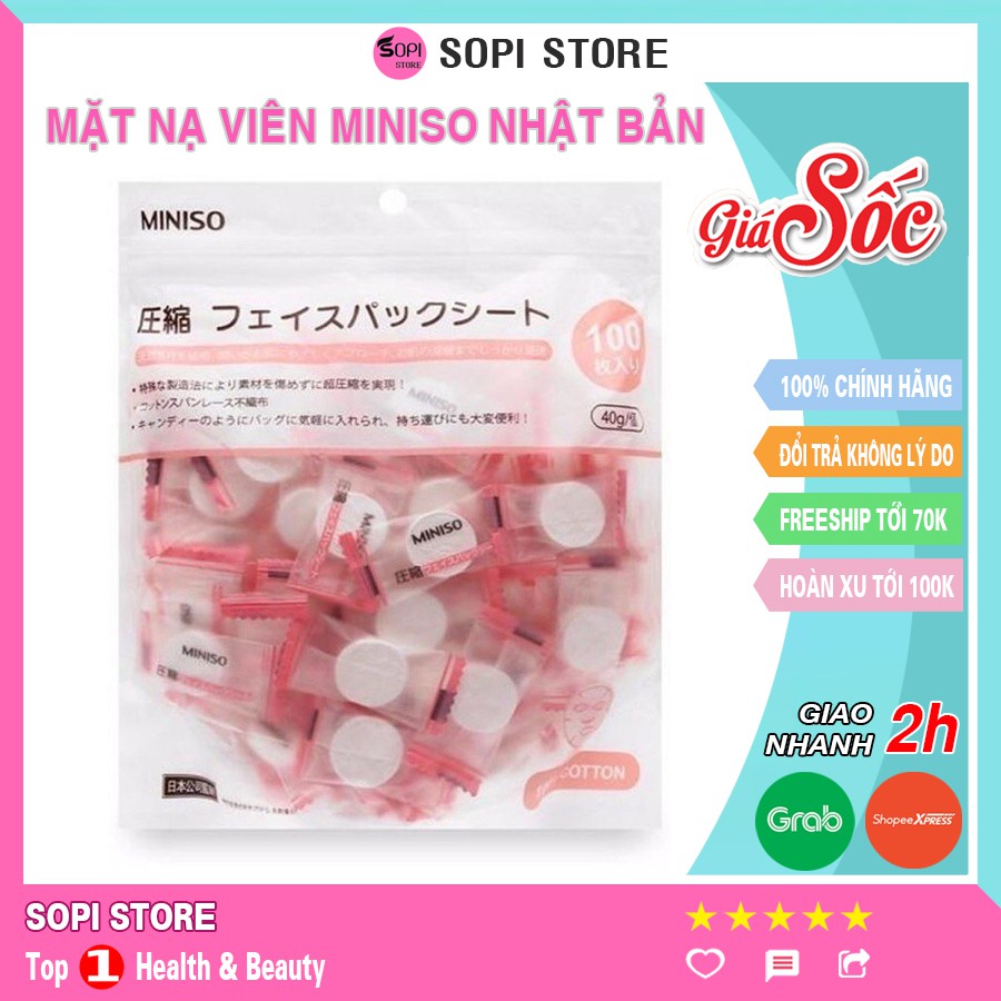 Mặt nạ viên giấy nén Miniso Nhật Bản dưỡng da mụn, cấp ẩm, thải độc da - Sopi Store