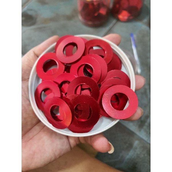 Lông đền nhôm 6ly loại gắn lốc máy màu đỏ và dàn áo 6ly 8ly 10ly 12ly 14ly