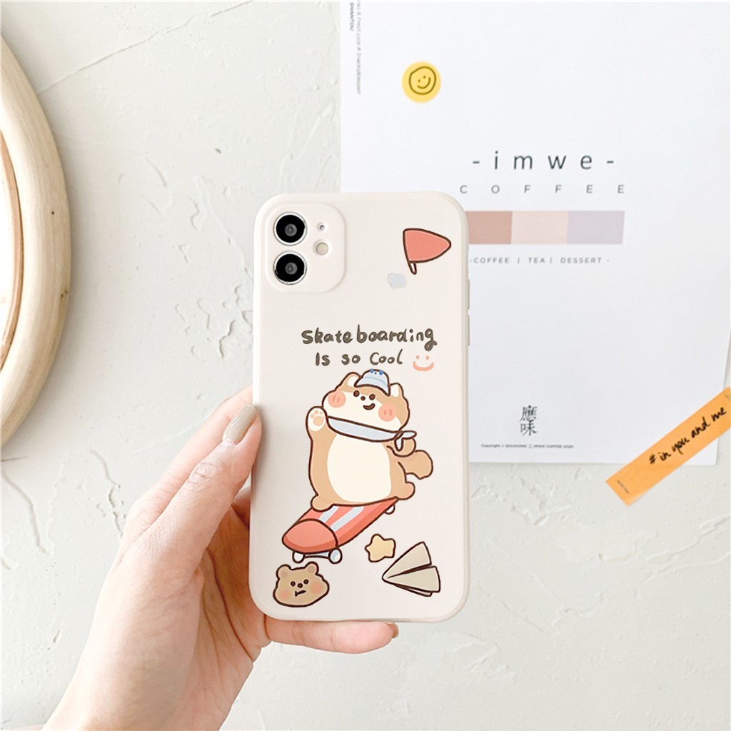 Ốp lưng iphone Gấu nâu viền vuông chống sốc bảo vệ cam cho ip 6 đến 13promax e131