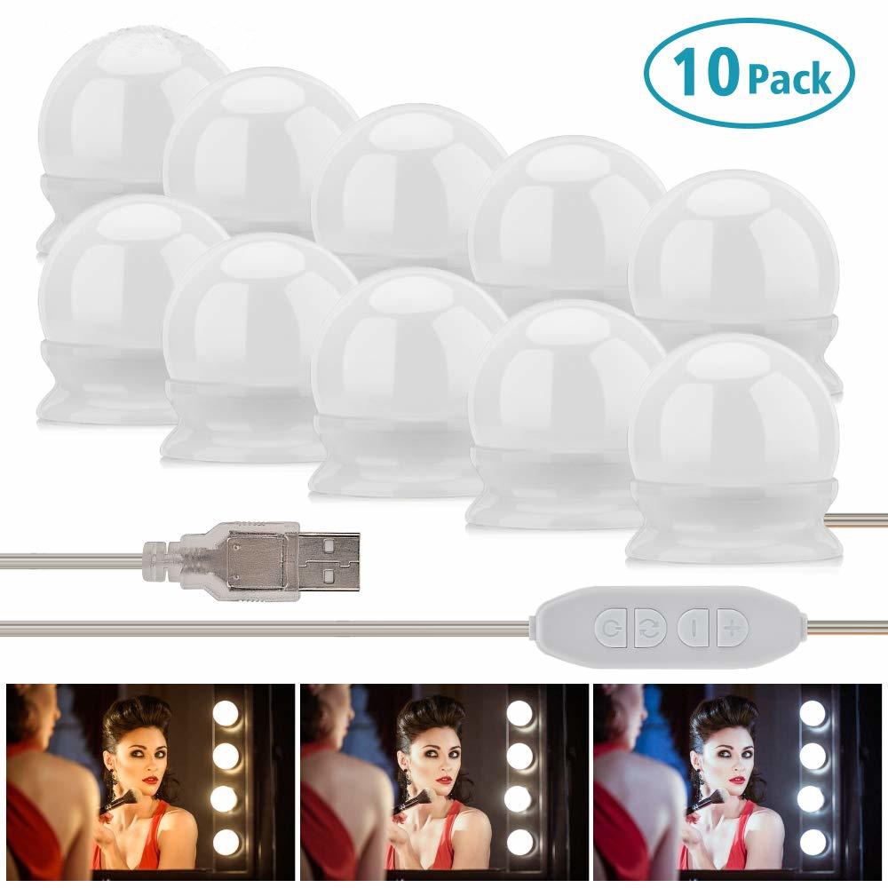 Đèn Led Siêu Sáng 10 Bóng Trang Trí Phòng Ngủ/ Bàn Trang Điểm Phong Cách Hollywood Có Dây Cắm Usb 3 Màu 10 Cấp Độ Sáng