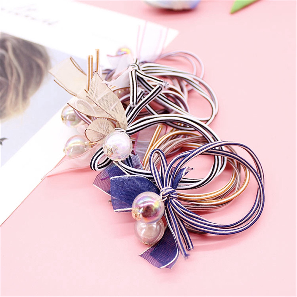 Dây thun buộc tóc bằng chất liệu cao su phối họa tiết sọc ngang đơn giản xinh xắn dành cho nữ