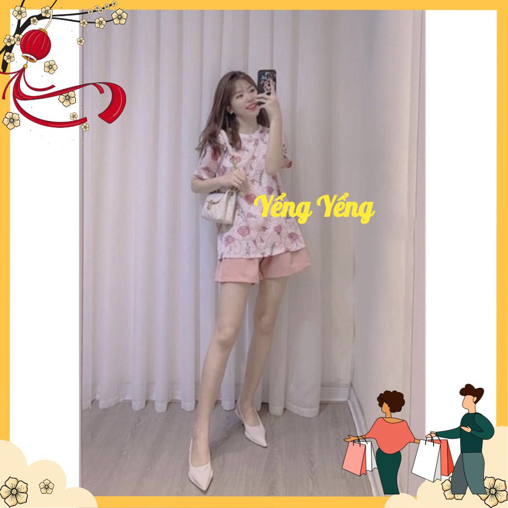 SNU488 - BỘ ĐÙI NỮ ÁO HOA LÁ LỤA QUẦN SOOC
