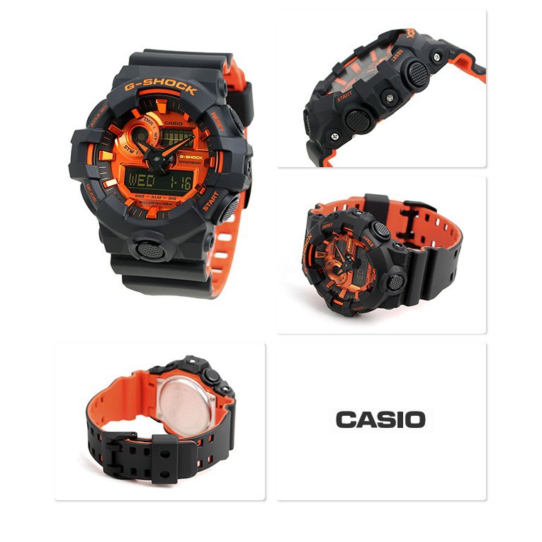 Đồng hồ nam Casio G Shock GA-700BR-1ADR Dây Nhựa Hai Màu Đen Cam - Chống Sốc