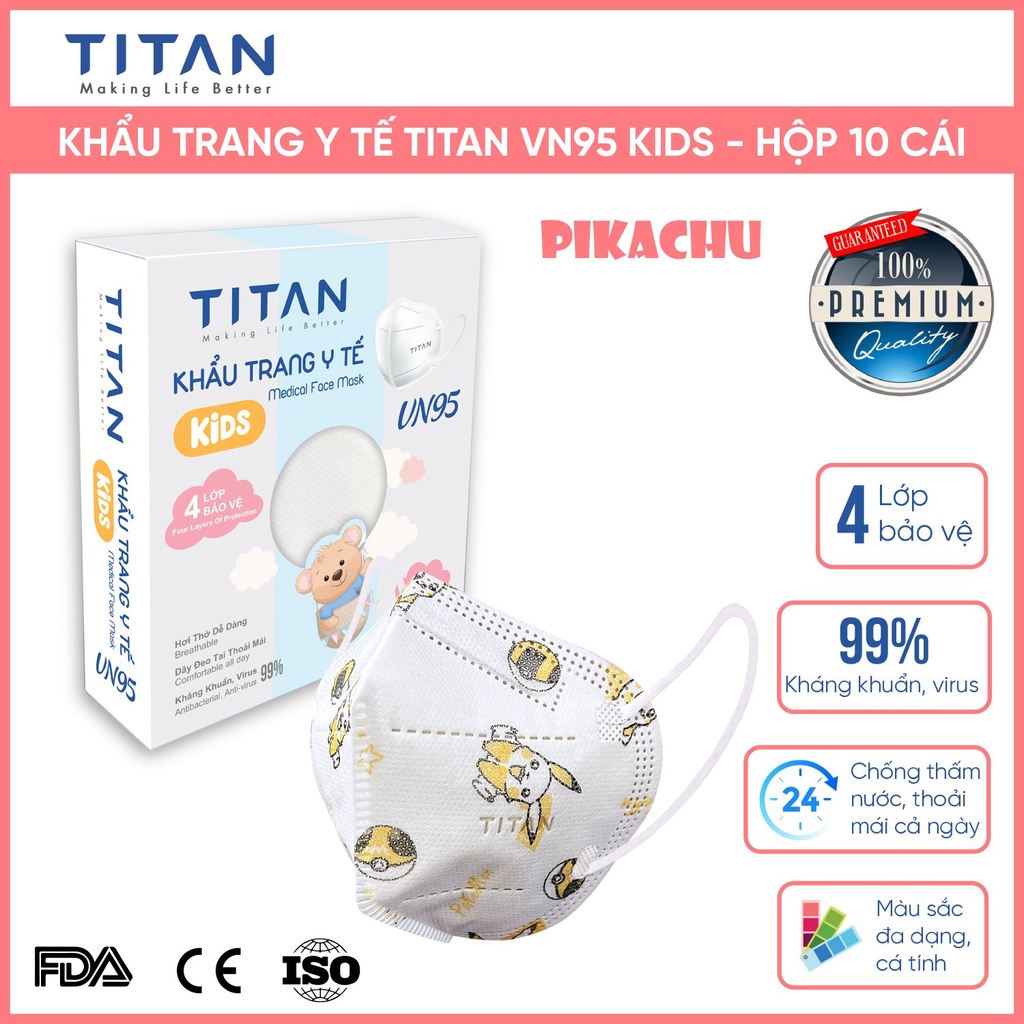 FAMAPRO x TITAN VN95 KIDS COMBO 5 HỘP Khẩu trang y tế cao cấp 4 lớp kháng khuẩn