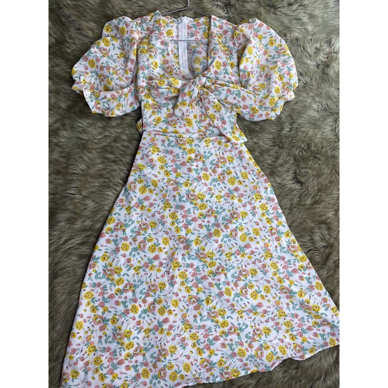 váy dài hoa nhí tay phồng thắt nơ dự tiệc | BigBuy360 - bigbuy360.vn