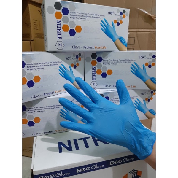 Găng Tay Nitrile Xanh,Trắng Không Bột Bee Gloves 100c (50 đôi) 23cm Dày 0.05mm Chế Biến Thực Phẩm, Xăm, Nha Khoa Spa