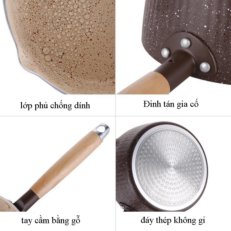 Chảo / Nồi chống dính cho bếp từ, làm từ nhôm đúc phủ gốm,Nồi Chảo Chống Dính Cao Cấp 18cm Vân Đá Hoa Cương Hồng Đáy Từ