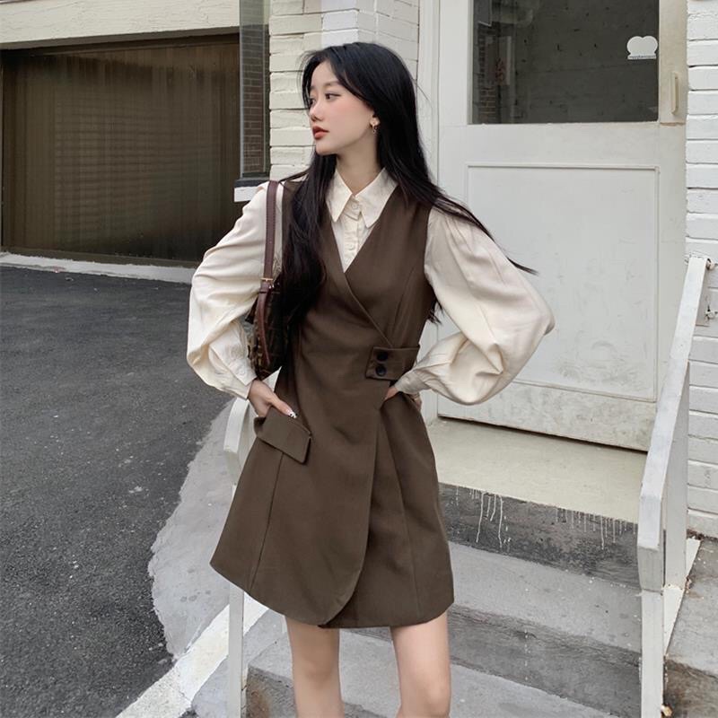 Váy  phối áo sơmi phong cách mới-Order