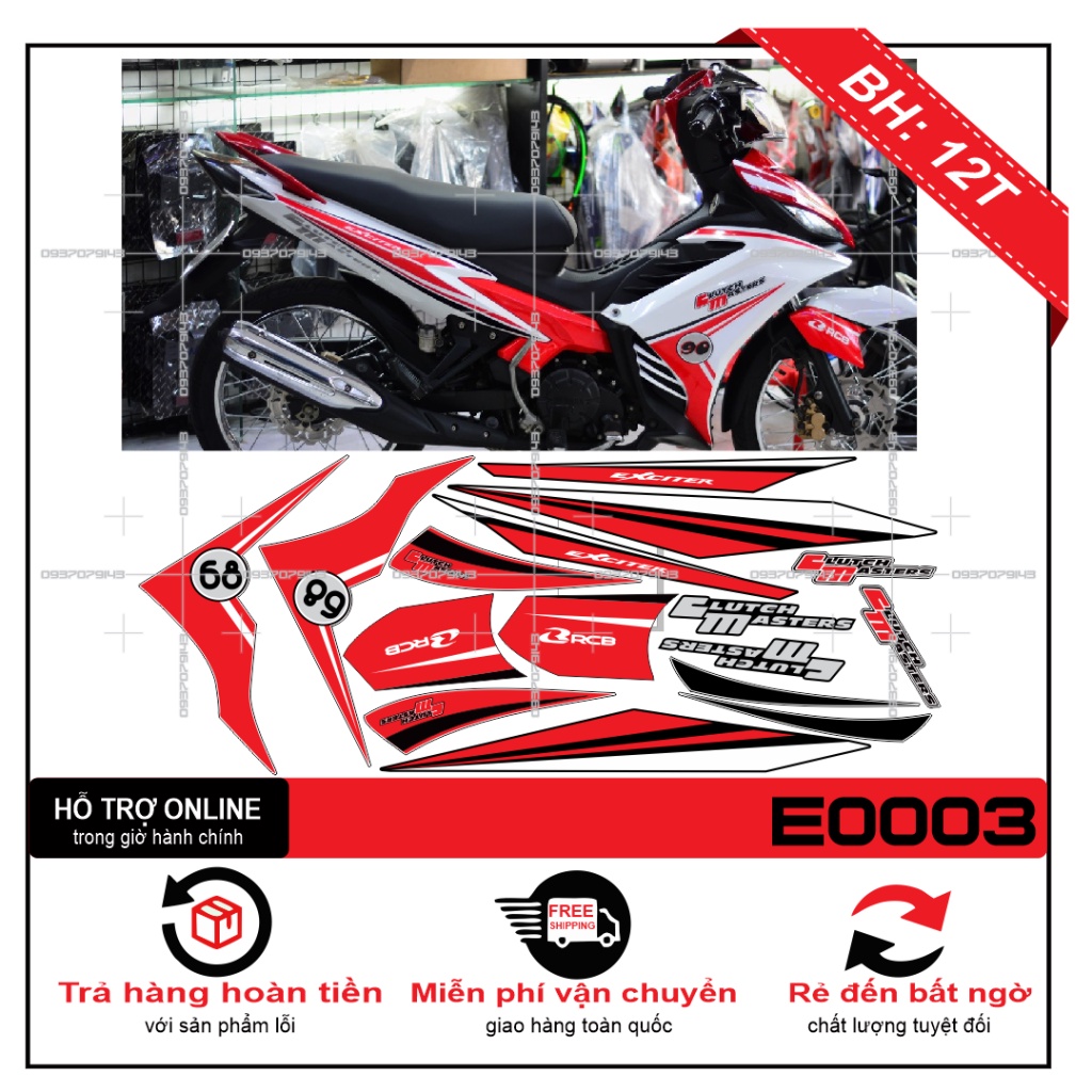 TEM XE EXCITER 2011 TRẮNG ĐỎ -- SHIN DECAL 2