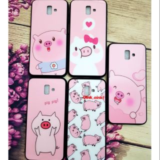 Ốp lưng Samsung J6 Plus viền dẻo lưng kính hình chú heo ngộ nghĩnh dễ thương