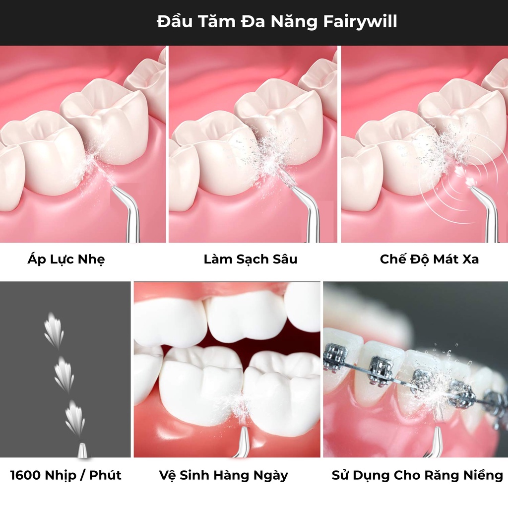 Đầu tăm tiêu chuẩn thay thế cho máy tăm nước Fairywill FW5020E, số lượng 2 đầu