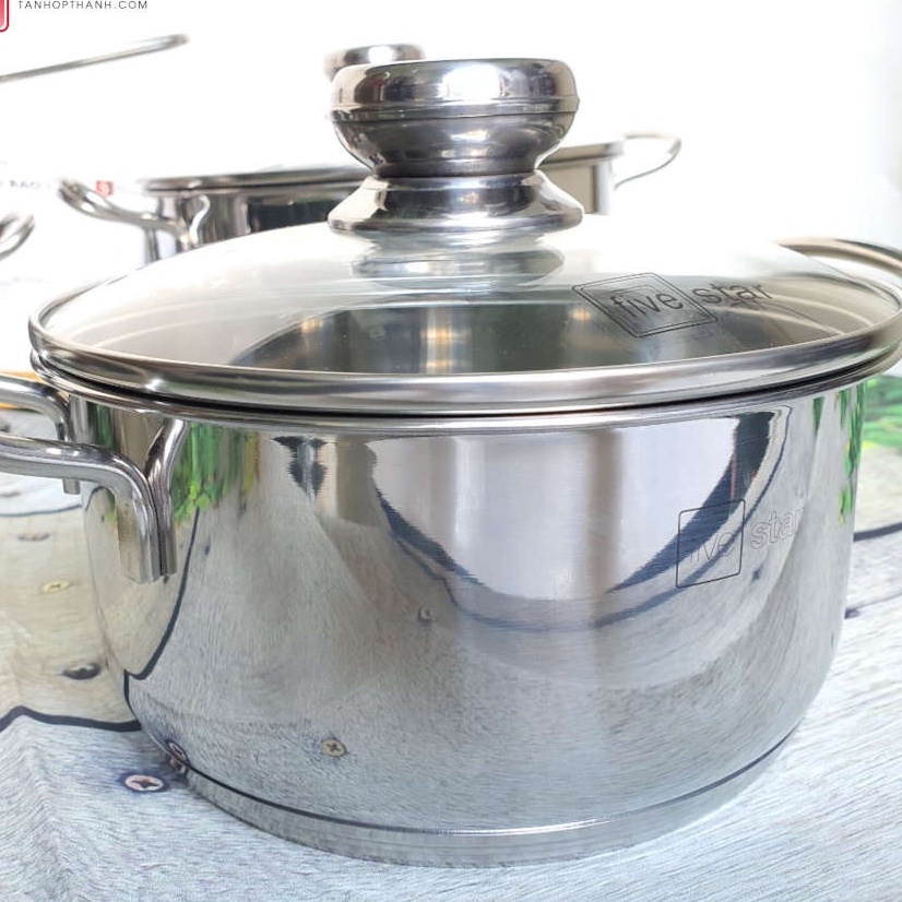 Bộ Nồi Inox Cao Cấp 5 Đáy Fivestar FSB55D001 Kèm Chảo Caro Chống Dính 24cm HÀNG CHÍNH  HÃNG BẢO HANH 5 NĂM
