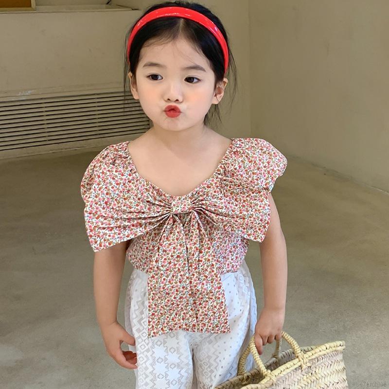 Áo tay phồng họa tiết hoa nhí phong cách Hàn Quốc đáng yêu cho bé gái