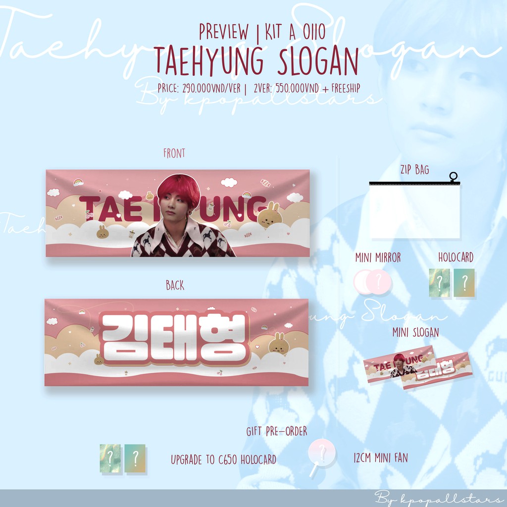 Set Sản phẩm Merch BTS Slogan Vải Master TAEHYUNG V BTS 0110 by KAS