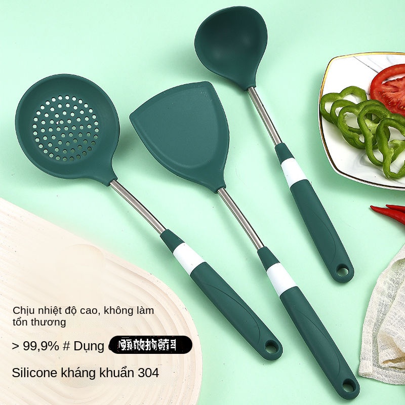 ♕∏❀Chảo chống dính thìa silicone cấp núm vú của Đức không làm tổn thương nồi Bộ thìa đũa nấu ăn chịu nhiệt đặc biệt bộ n