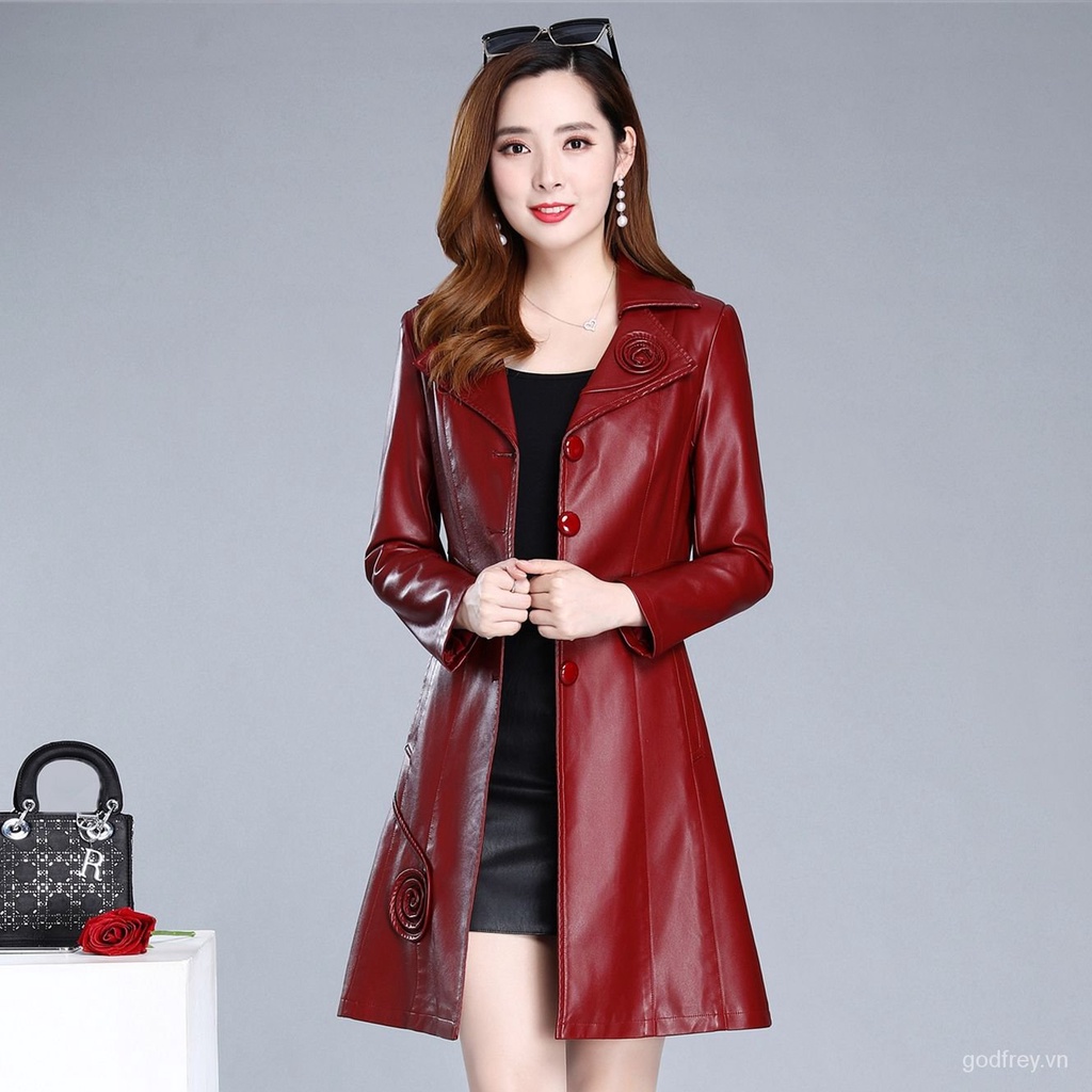 Áo khoác da dáng dài thời trang mùa thu cho nữ 2021