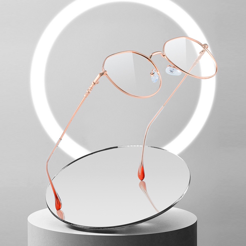 Mắt Kính Gọng Kim Loại Tròn Chống Bức Xạ Cho Nữ