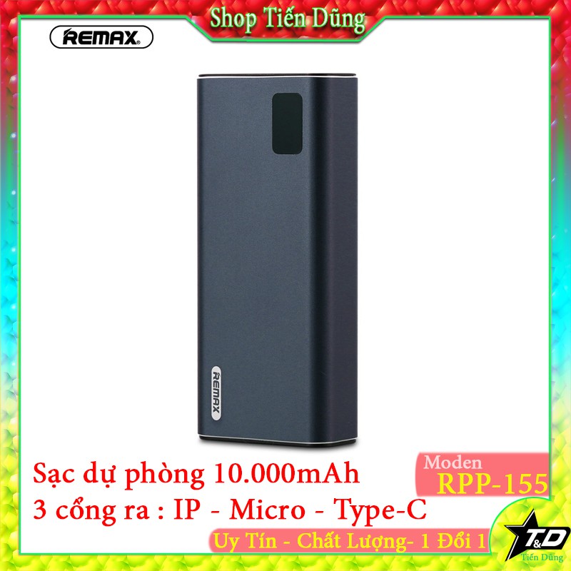 PIN SẠC DỰ PHÒNG 10000mAh REMAX RPP 155 CÓ ĐÈN LED SẠC NHANH