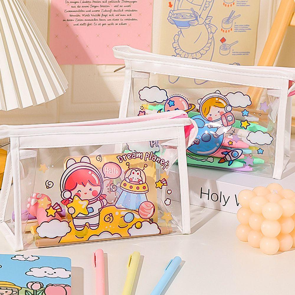 Túi Đựng Bút/ Mỹ Phẩm Trong Suốt Hình Tam Giác Sức Chứa Lớn Đa Năng