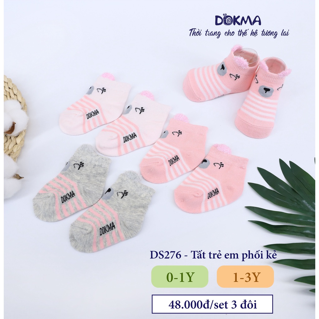 Dokma - Set 3 đôi tất trẻ em chống trượt phối kẻ (0-3y) DS276