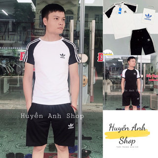 Bộ thể thao nam cộc tay 3 sọc fullsize 2 màu đen/trắng