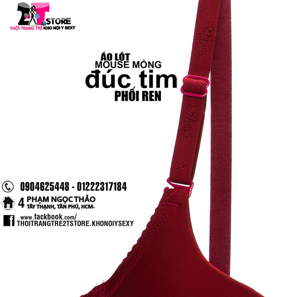 Áo Nâng Ngực Mouse Mỏng Đúc Tim Phối Ren (Đỏ)